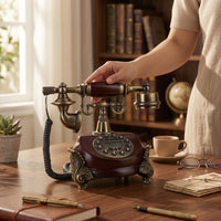 Antique-Style Corded Telephone Coiled Cord Vintage Wired Telephone Plug and Play Decorative Push-Button Phone