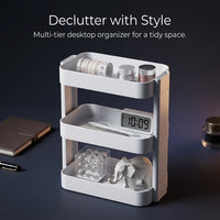 2 Tier Shelf Unit, Desktop Organizer for Office Desk, Small Bookcase Freestanding Storage Rack Book Shelves for Students