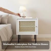 Rattan Door Nightstand Nordic Aesthetic Bedside Table Compact Size for Bedroom