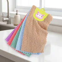 Microfibre Cloth 5 Pack Dish Cloths, Hanging Kitchen Towel Tea Towels, Soft Coral Fleece 30x30cm Square Cleaning Cloth with Hanging Loop