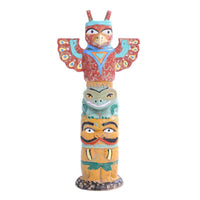 Carved Column Pole Freestanding Carved Column Pole Figurine Artistic Sculpture with Outstretched Appendages for Shelf, Cabinet, Living Room