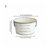 Rustic Metal Flower Pot Printed French Text Tapered Planter Bucket Side Handles