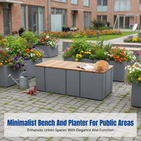 Configurable Outdoor Planter Bench, Stainless Steel and Solid Wood, For Plazas, Malls, Landscapes, Leisure
