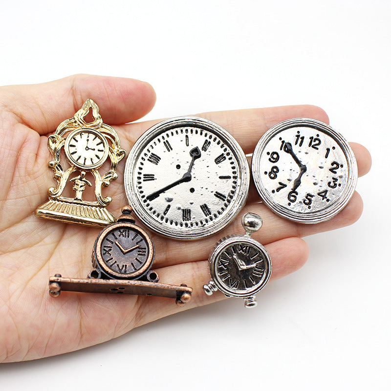 Miniature Alloy Clock Ornament for Dollhouse DIY Projects