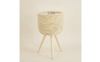 Handwoven Woven Planter with Legs Natural Three-Legged Planter Stand Boho Corn-Rope Plant Basket Handmade for Home Decorators, Living Room, Indoor Garden, Bright Corners
