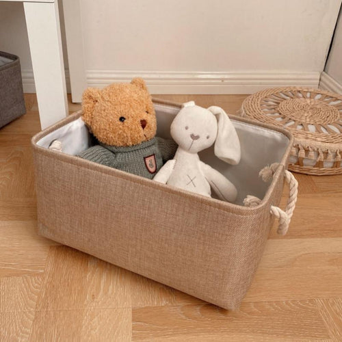 Rectangular Textile Bin Washable Cloth Container with Rope Handles Easy to Clean