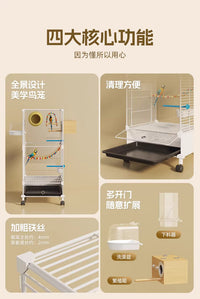 Large Bird Cage for Parrots with Breeding Box, 3-Tier, with Wheels