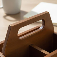 Multi-Compartment Storage Box Sturdy Wood Construction Handled Desktop Carrier