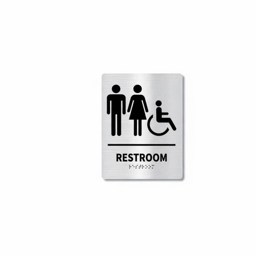 Stainless Steel Restroom Sign Self Braille Restroom Sign Printed