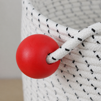 Toy Storage Basket, Round, Cotton Rope, Large Capacity, Storage Case, With Red Ball Decoration