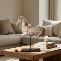 Horse Statue on Stand Rustic Resin Horse Statue Stone-Look Sculpture for Home Stylists, Art Collectors, Entryway, Living Room, Bookshelf