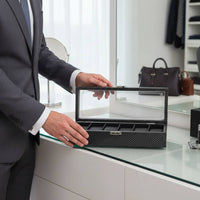 Carbon Fiber Watch Box Clear View Lid Watch Collection Organizer Men's Jewelry Organizer Secure Metal Clasp