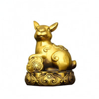 Astrological Rabbit Ornament Compact Sculpture Golden for Shelf, Office Desk