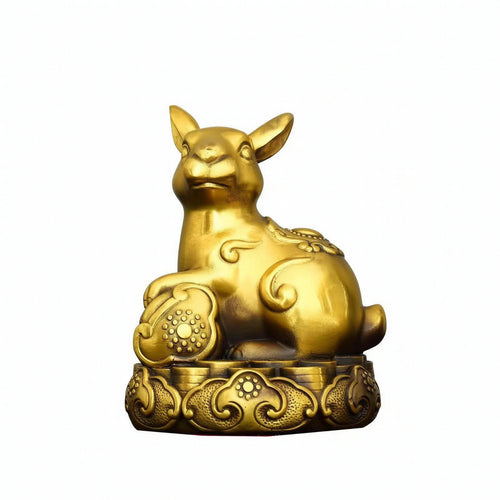 Astrological Rabbit Ornament Compact Sculpture Golden for Shelf, Office Desk