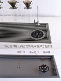 New Chinese Style Tea Shop Stainless Steel Tea Tray with Cup Washer and Drain