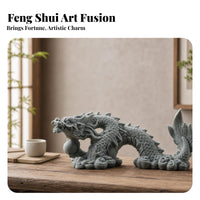 3 Pieces Graphite Gray Dragon Sculpture Imitation Bluestone Dragon Sculpture Set