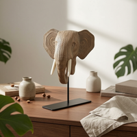 Elephant Head Sculpture Patterned Ears Elephant Statue Visible Tusks