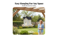 Decorative Design Hanging Solar Bird Feeder Weatherproof Solar-Powered Feeder House Two-in-One Function Outdoor Decoration Easy to Clean and Refill for Nature Lovers, Homeowners, Gift Givers, Backyard, Patio, Porch, Balcony