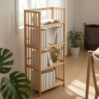 Bamboo Bookshelf Adjustable Slatted Bamboo Shelf Assembled Open Frame Bookshelf