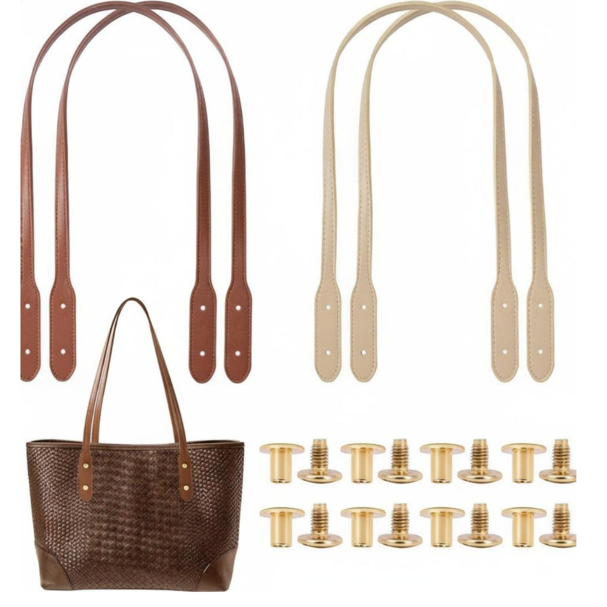 4 Pieces Pre-Drilled Holes PU Leather Purse Handles Long-Lasting PU Leather Bag Handle Easy to Install Replacement Handbag Straps Comfortable Grip for Crafters