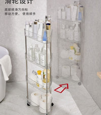 卫生间置物架浴室厕所转角三脚架小推车落地收纳架洗浴用品放置架 大号四层-透明
