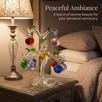 White Crystal fruit Tree Figurine with 6 Hanging Apples, Desktop Decoration Table Centerpiece, Ornament Gift Box for Collectors