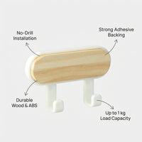 Bathroom and Bedroom Wooden Wall Mounted Hanging Hook for Students, No-Drill Round Design for Damage-Free Use, Heavy Duty Door Back