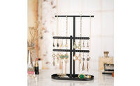 T-Shaped Jewelry Display Stand Perforated Necklace Earring Organizer Freestanding Metal Jewelry Rack Oval Base