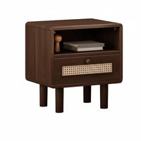 Nightstand with Rattan Drawer Retro Design Rattan Front End Table for Homeowners