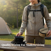 Long-Lasting Black Stainless Steel Dinnerware Set Compact Titanium Plated Bowl and Plate Set Lightweight for Campers, Backpackers, Picnic