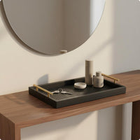 Leather Tray Easy to Carry Rectangular Tray with Handles High Edges Home Storage for Living Room