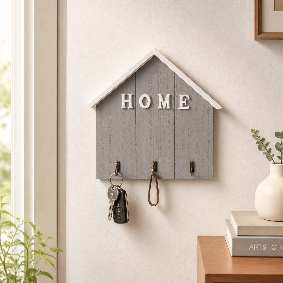 Wooden Key Holder, Wall Mounted Key Hanger for Hallway, Modern Minimalist Screw Mount Key Rack, Building-Shaped Home Decor