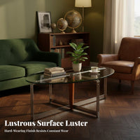 Two-Levellevel Oval Table Tempered Glass Top Living Room Furniture Minimalist Design Rounded Edges for Homeowners, Adults