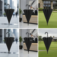 Windproof Umbrella with Hook Handle Classic 16 Rib Umbrella Long-Lasting Protection for Commuters, Commuting