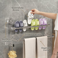 Closet and Bathroom Towel Bar with Hanging Rack, Stainless Steel Double Bar Wall Mounted Design for Apartment Living