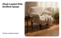 Striped Wooden Armchair Sturdy Wood Frame Striped Upholstered Armchair Designer Look Space-Saving Design for Living Room