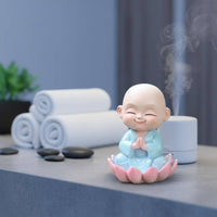 Lotus Monk Figurine Gift Idea Buddhist Desk Figurine Cute for Patio