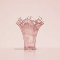 Pink Glass Vase Simple Design Pink Vase Wavy Rim for Living Room