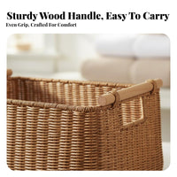 Wickerdesign Bin with Wood Handles Imitation Rattan Weave for Homemakers, Adults
