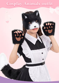 Halloween Cat Fox Plush Mask with Claws and Tail Cosplay Set