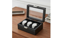 Carbon Fiber Watch Box Clear View Lid Watch Collection Organizer Men's Jewelry Organizer Secure Metal Clasp