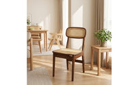 Natural Wood Look Bamboo Dining Set Rectangular Table with Woven Chairs Minimalist Cane Dining Set Wooden for Small Families, Kitchen, Breakfast Nook