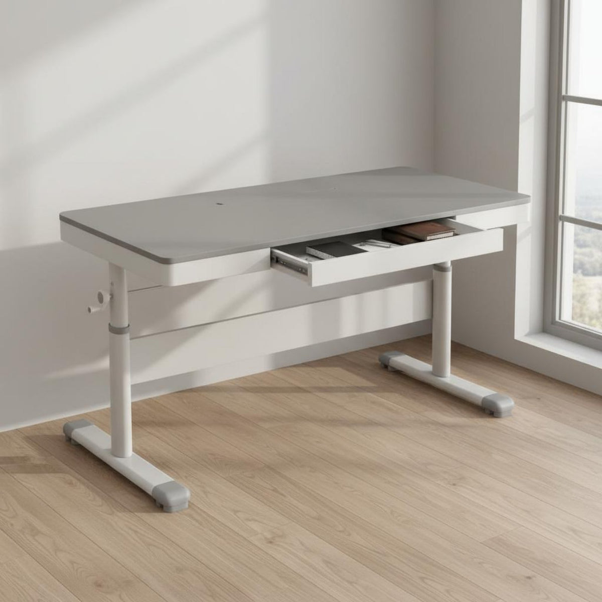 Non-Electric Hand Crank Sit Stand Desk Ergonomic Design Hand Crank Standing Desk Spacious Work Surface Office Furniture Sturdy Construction for Students