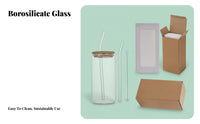 Modern Design Glass Cup with Bamboo Lid and Straw Easy to Clean Glass Tumbler with Bamboo Lid and Straw for Adults, Kitchen, Office, Parties
