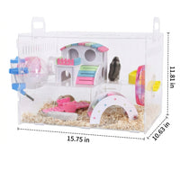 Large Hamster Cage with Built-in Passageways, Acrylic Transparent Hamster Cage Starter Kit for Dwarf Hamster and Pet Mice, Flat Bottom Base