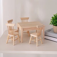5 Pieces Dollhouse Dining Set 1/12 Scale Miniature Dining Table with Chairs Dollhouse Table and Chairs for Kids