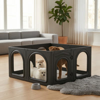 8 Pieces Dog Playpen with Door Transparent Modular Pet Enclosure Lockable Pet Fence with Door for Small Dogs, Young Dogs, Living Room, Bedroom