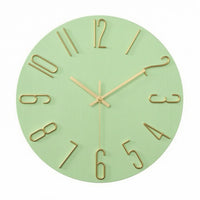 Slim-Edge Frameless Wall Clock Raised Numerals Silent Quartz Clock Wood-Grain