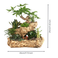Gnarled Base Planter Carved Imitation Wood Planter Tabletop Pot for Office Desk