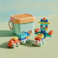 Toddler Blocks with Train Portable Building Blocks with Storage Bucket Construction Set Non for Toddlers, Playroom